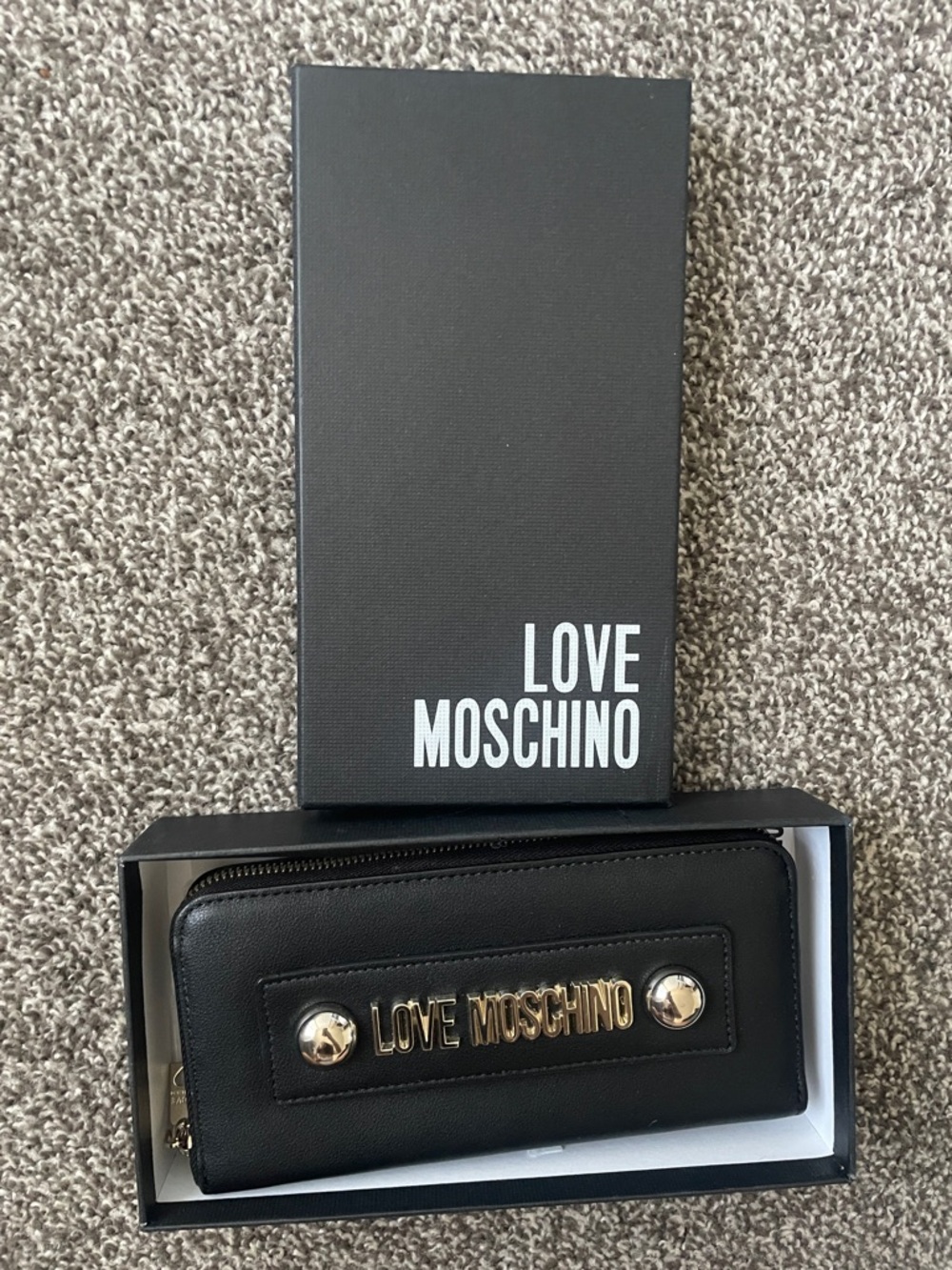 Love Moschino Black Wallet with Gold Logo Plaque